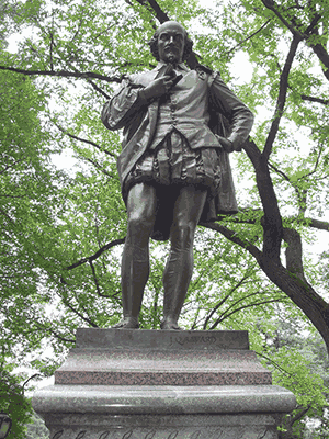 The William Shakespeare statue in New York City's Central Park.